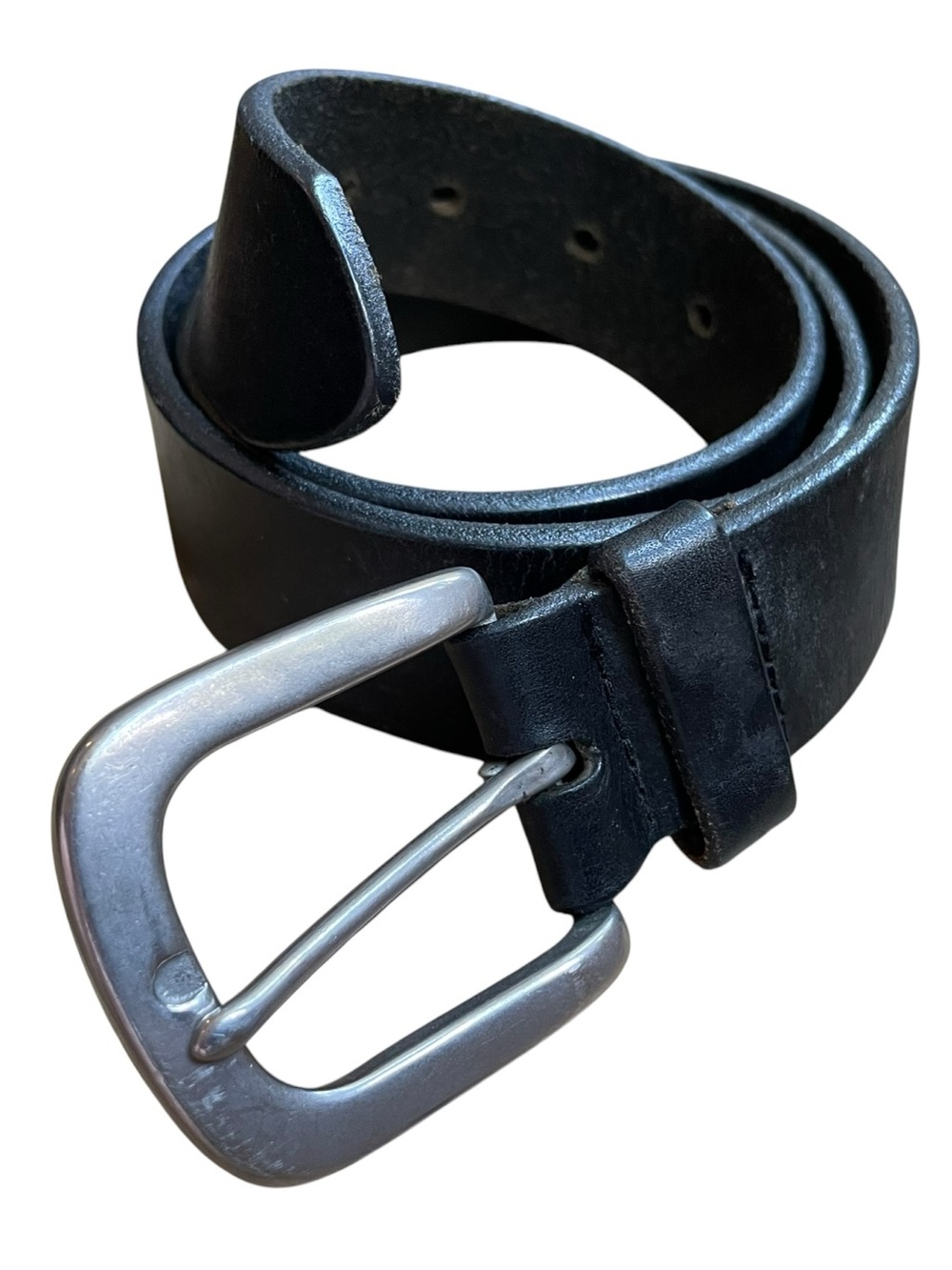 VTG Black Genuine Leather Silver-tone SOLID Brass Buckle Unisex Belt S 26-31
